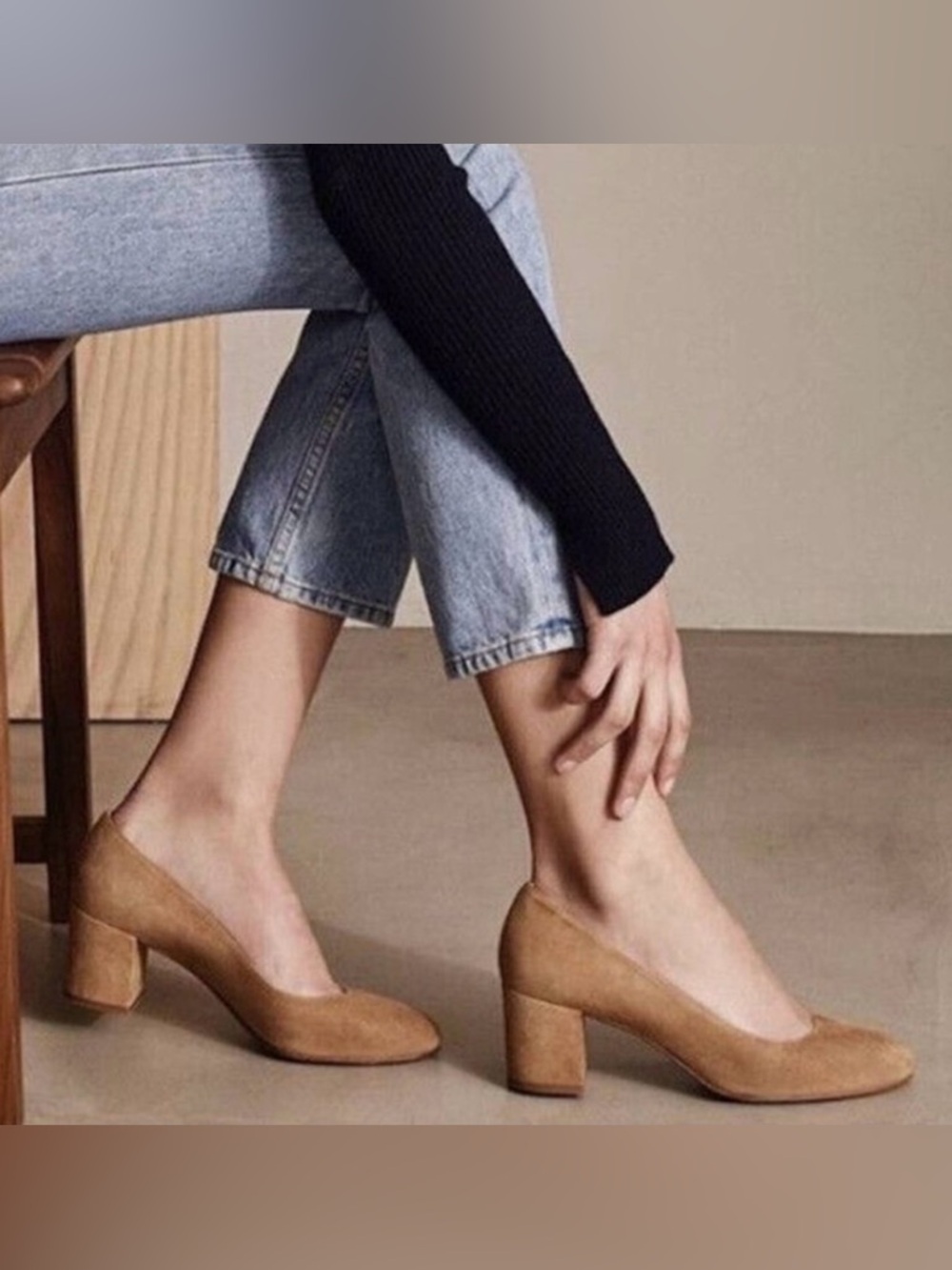 Margaux “The Heel” Suede Block Heel Pumps - Picture 2 of 8